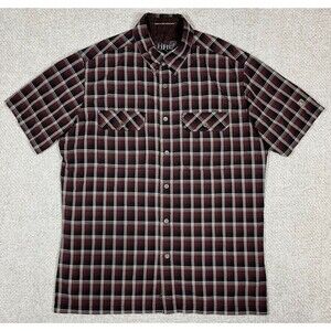 Kuhl Button Up Shirt Men's M Nylon Red Plaid Outdoor Hiking Camping Lightweight